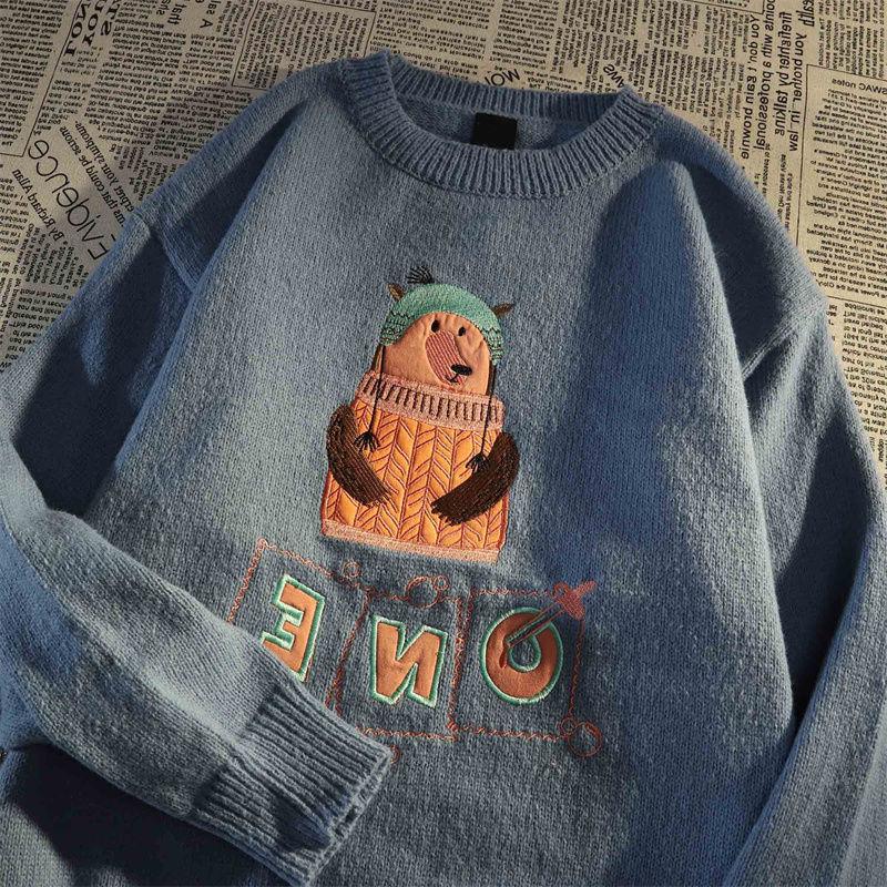 Men's Sweater Autumn and Winter Thickening Round Neck Pullover Sweater Tide Slim Warm Sweater Bottoming Shirt Youth Shirt