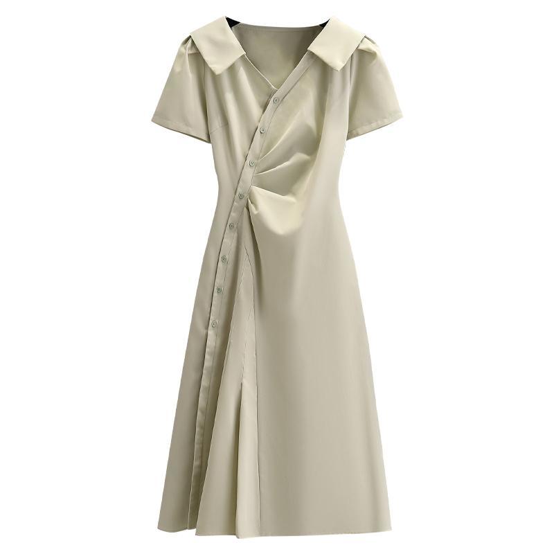 Large Size Dress Women's Summer Fashion Temperament Long Skirt V-neck Puff Sleeve Dress