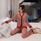 Women's Pajamas Suit V Neck Design Luxury Pajama Set Cross Letter Print Sleepwear Silk Satin Home Clothes Plus Size Nightwear