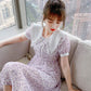French Small Fresh and Age-reducing Floral Dress Summer Sweet Temperament Waist Waist Chiffon Dress Ladies A-line Skirt Waist Is Thin