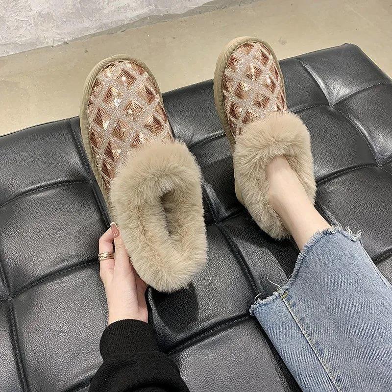 Snow Boots Women's Short Tube Cotton Shoes All-match Flat Bread Shoes Plus Velvet Short Boots Winter Women's Shoes