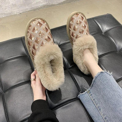 Snow Boots Women's Short Tube Cotton Shoes All-match Flat Bread Shoes Plus Velvet Short Boots Winter Women's Shoes