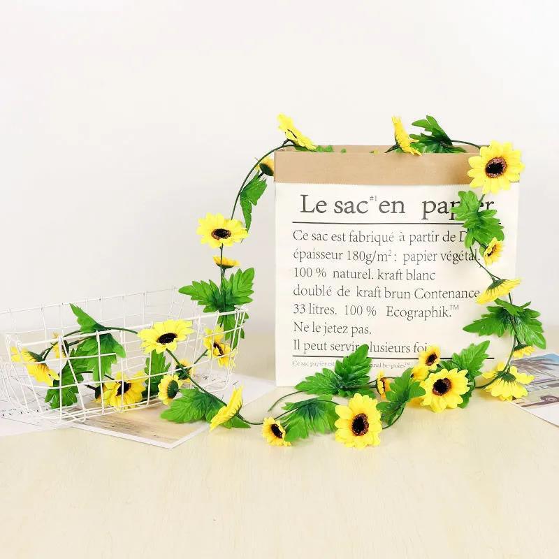 Simulation Sunflower Rattan Sun Flower Rattan Vine Indoor Living Room Air Conditioning Pipe Winding Wall Hanging Decoration