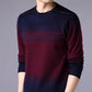 Men's Sweater Long-sleeved Knit Sweatershirts Plus Velvet Thick Sweater Youth Autumn Round Neck Stripes