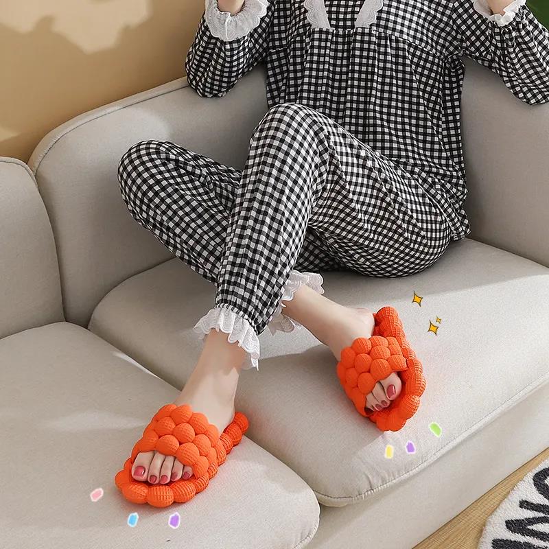 Slippers Women’s Summer Outing At Home Super Soft One-word Slippers Sandals Increased Thick-soled Lychee Slippers Soft Non-slip