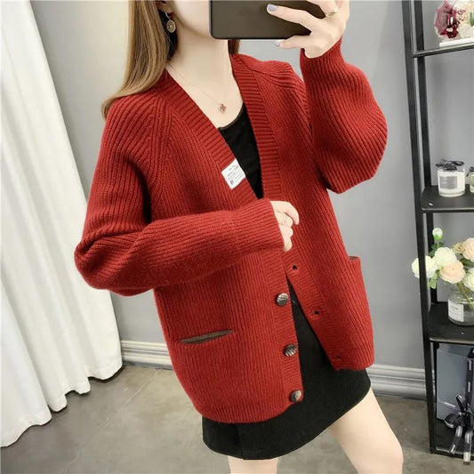 Cardigan Sweater Ladies Thickened Short Jacket Loose Spring Autumn Winter Versatile Knit Cardigan