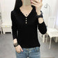 Can't Afford The Ball Fabric Button V-neck Sweater Women Loose Casual Fashion Korean Knitted Pullover Sweater