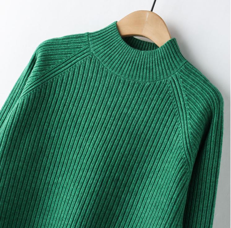 Women's Fashion Solid Color Half Turtleneck Pullover Sweater Casual Loose Large Size Side Slit Sweater