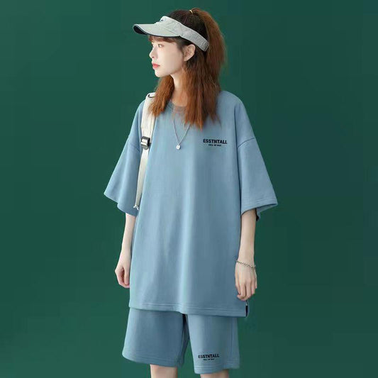 2PCS Women Summer Solid Oversized Tracksuit T-Shirt Shorts Matching Outfit Casual Two Piece Set Female Loose Sportswear Suit