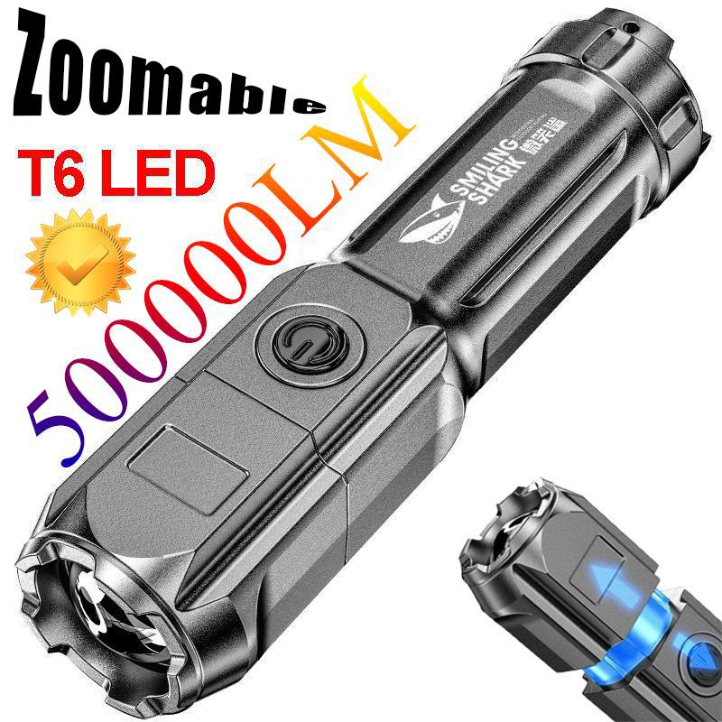 Super Bright 2000mAh ABS Strong Light Focusing Led Flashlight Outdoor Portable Home Built-in Battery Rechargeable Torch