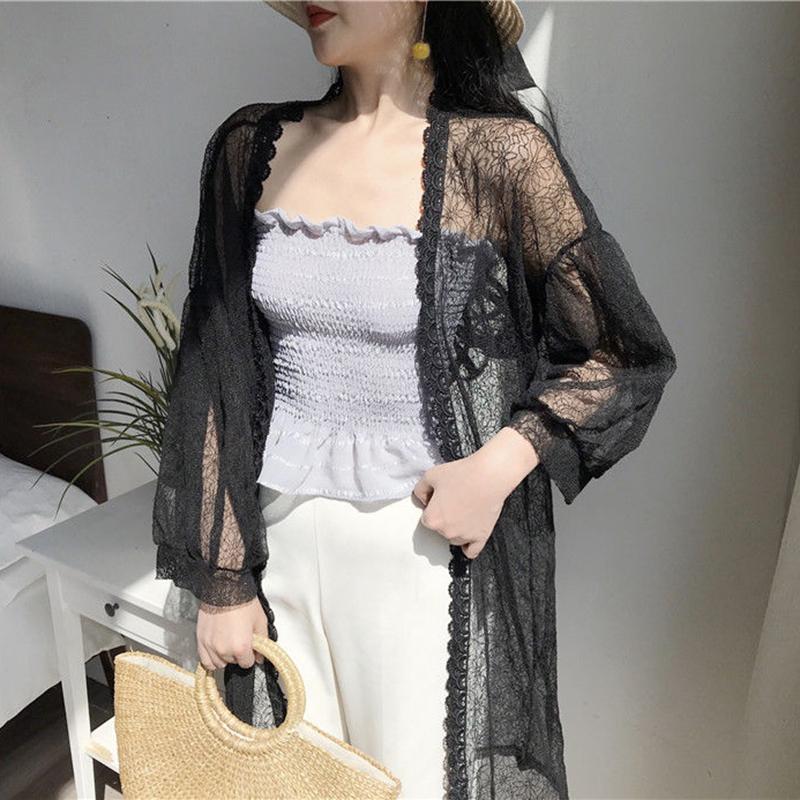 3 Colors Plus Size S-XXXXL Women's Lace Sun Protection Thin Cardigan Beach Mid-length Loose Grace and Temperament