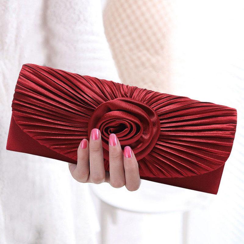 Ladies Elegance Luxury Clutch Bag Shoulder Bag Pleated Satin Wedding Evening Banquet
