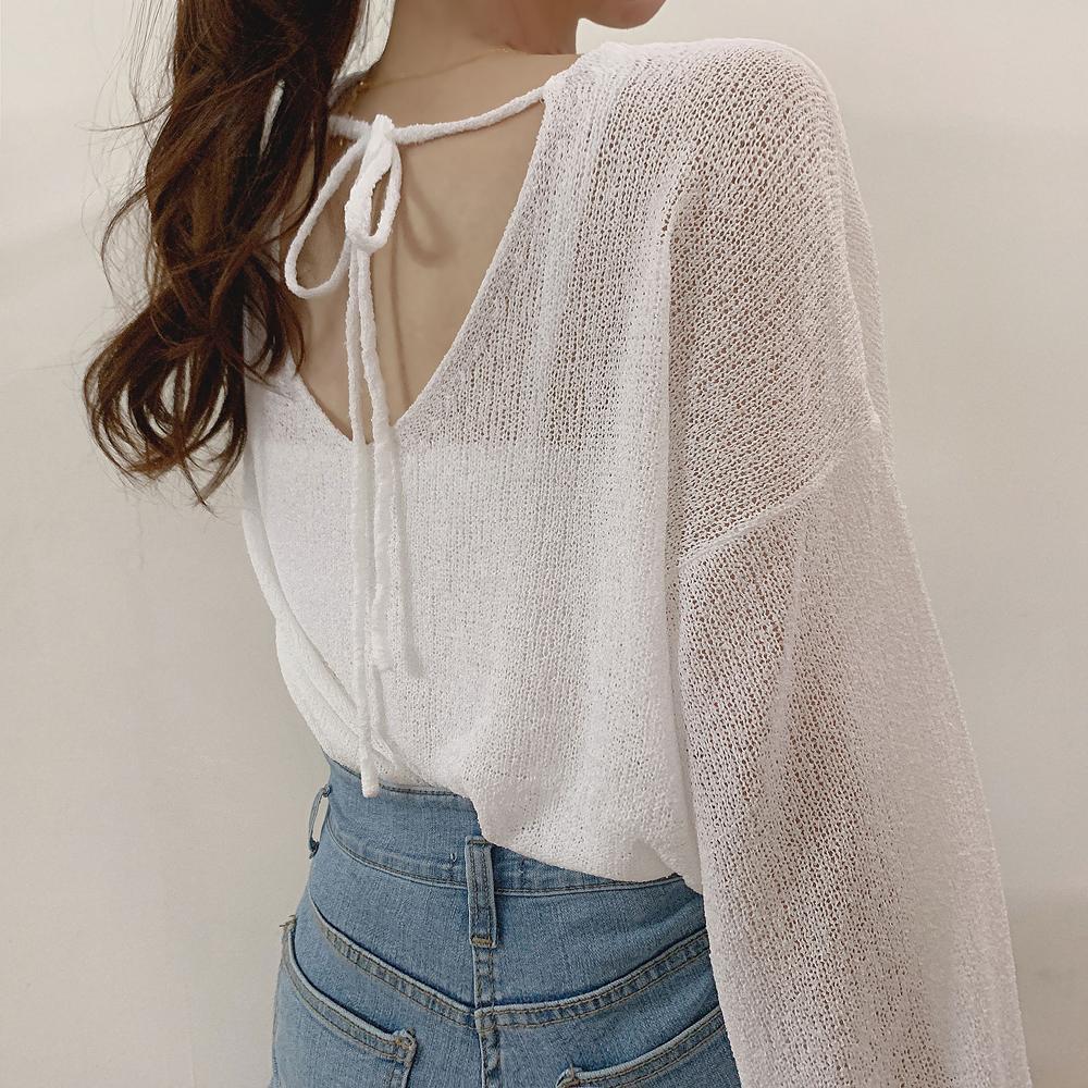 Openwork knitting T Shirt Casual Loose Clothes Tops Flared sleeves Pure color Leisure Long Women Pullover Tee