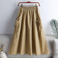 Workwear Half Body A-line Skirt Women's Pure Cotton Versatile Solid Color Lace-up Drawstring Pocket Mid-Length