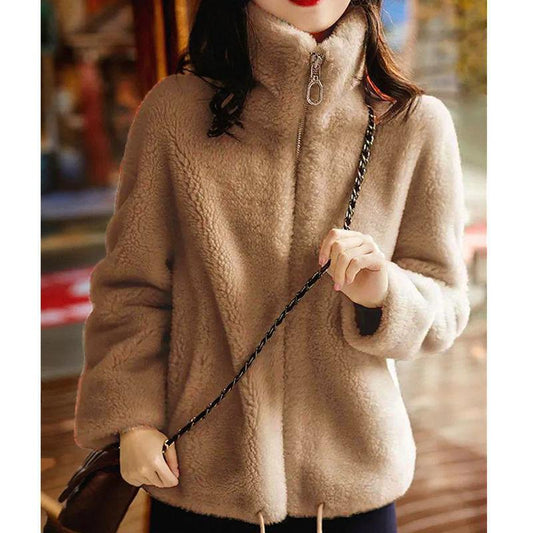 Spring Thick Coat Women's Double-sided Coral Fleece Warm Turtleneck Sweater Female Cardigan Zipper Fleece Jacket