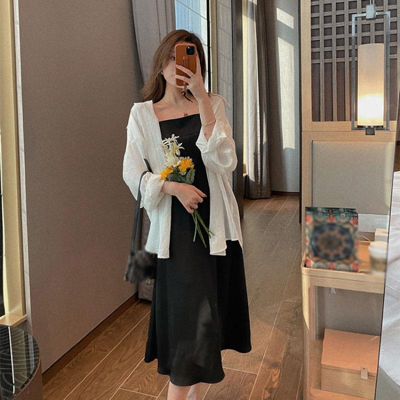 Custom Dress Female Spring Summer All-match French Sexy Halter Design Solid Color Suspender Skirt