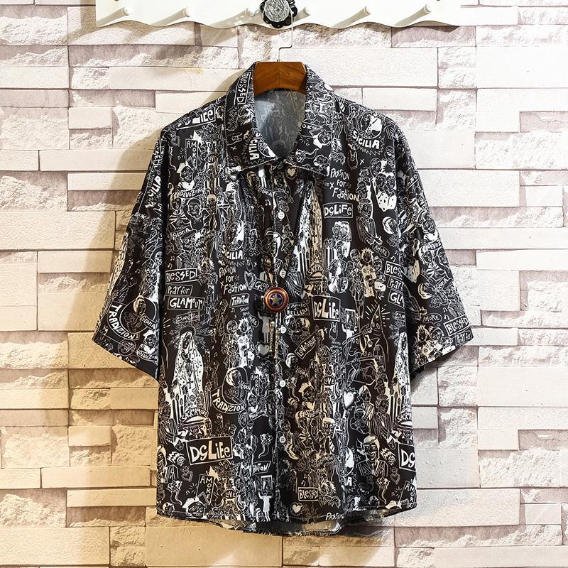 Men's Fat Flower Shirt Short Sleeve Plus Fat Plus Size Student Hawaiian Beach Style Shirt Top