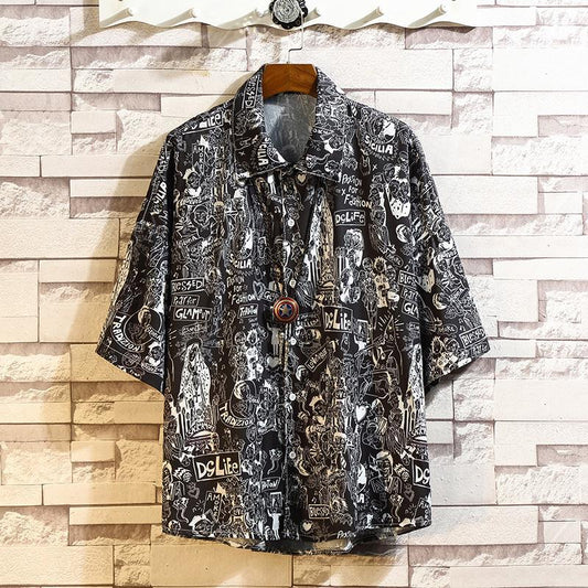 Men's Fat Flower Shirt Short Sleeve Plus Fat Plus Size Student Hawaiian Beach Style Shirt Top