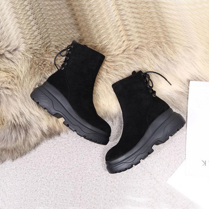 Korean Version F Martin Boots Female British Style Platform Velvet Shoes Autumn Winter Thick-soled Short-tube Women's Plush Boots