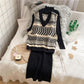 Women's Woolen Skirt Suit Autumn and Winter Retro Rhombus Print Knitted Vest and Turtleneck Sweater Skirt Two-piece set Ladies Outfits