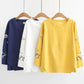 Pure Cotton Embroidery Long-sleeved Plus Size Bottoming Shirt T-shirt Retro Women's Floral Top Mother's Wear