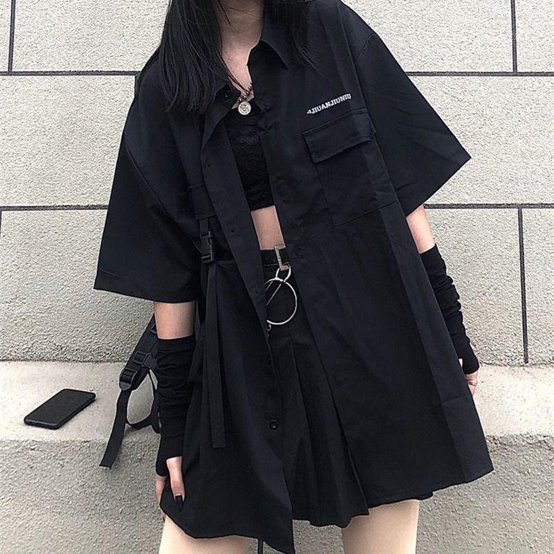 Hip-hop Style Women Sexy Black Cool Girls Shirt Skirt Spring and Summer Two-piece Skirt Suit