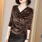 Women's Spring and Autumn V-Neck T-Shirt Leopard Print Large Size Loose Long Sleeve Top