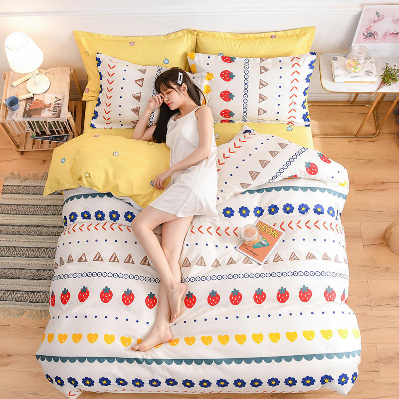Thick Warm Pure Cotton Brushed Four-piece 100% Long-staple Cotton Student Dormitory Simple Bedding