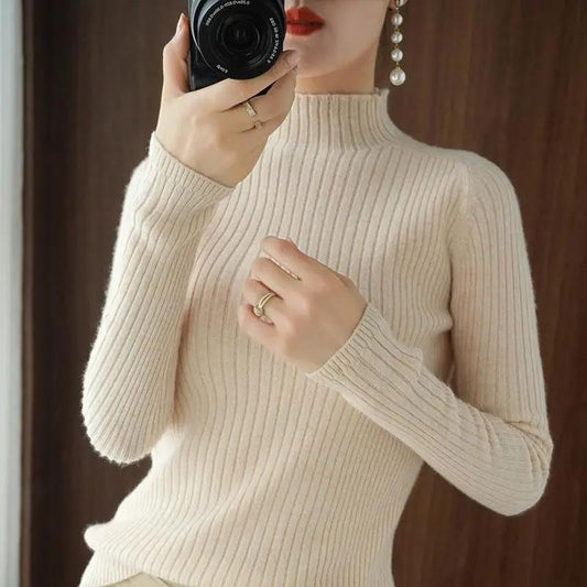 Autumn Winter Turtleneck Sweater Women's Slim Pullover Solid Color Bottoming Shirt Long Sleeves Short Knit Sweater Warm Jumper Women Casual Basic Tops