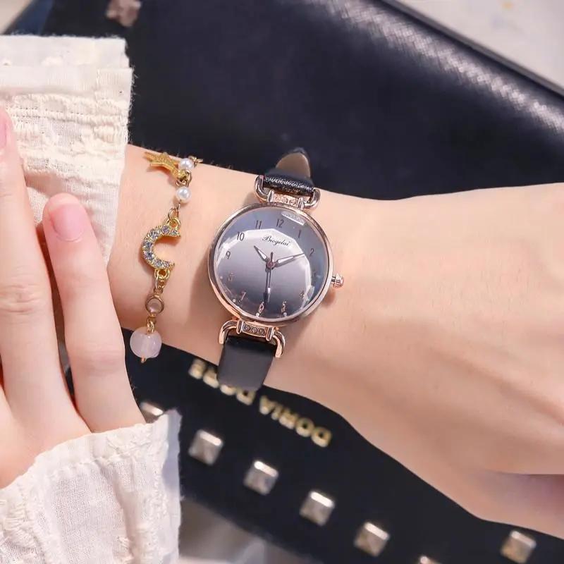 Women's Rhinestone Gradient Quartz Watch Niche Pink Luminous Waterproof Bracelet Watch Belt Quartz Diamond Watches