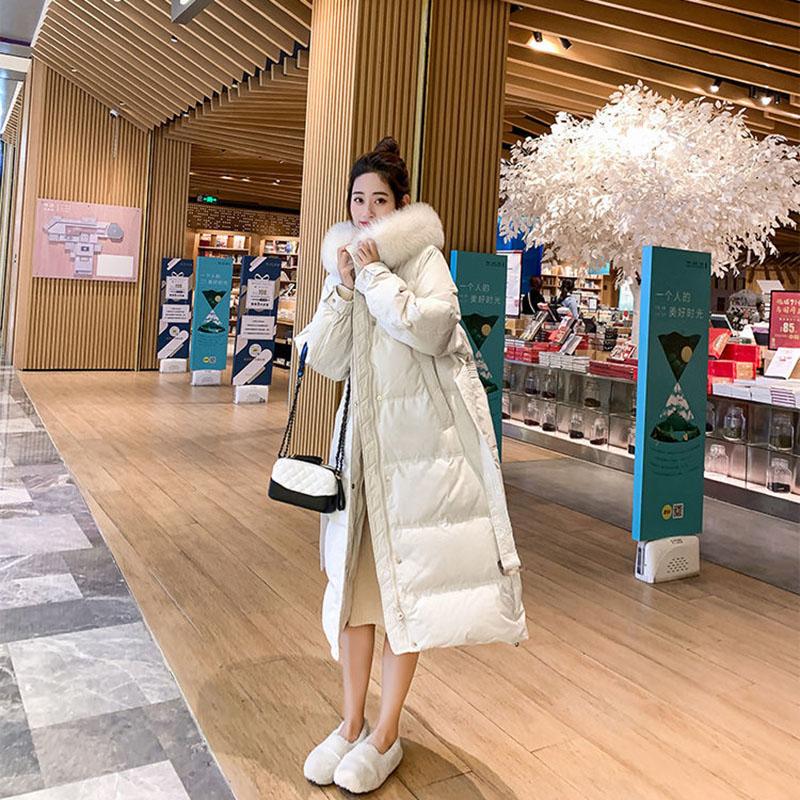 White Duck Down Down Jacket for Women In The Korean Version of The Long Fox Hair Collar Loose Over The Knee Coat Thick
