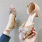 Gentle Style Rhinestone Bow Sequin Pointed Sandals Versatile Lace-up Thick Heel High Heels