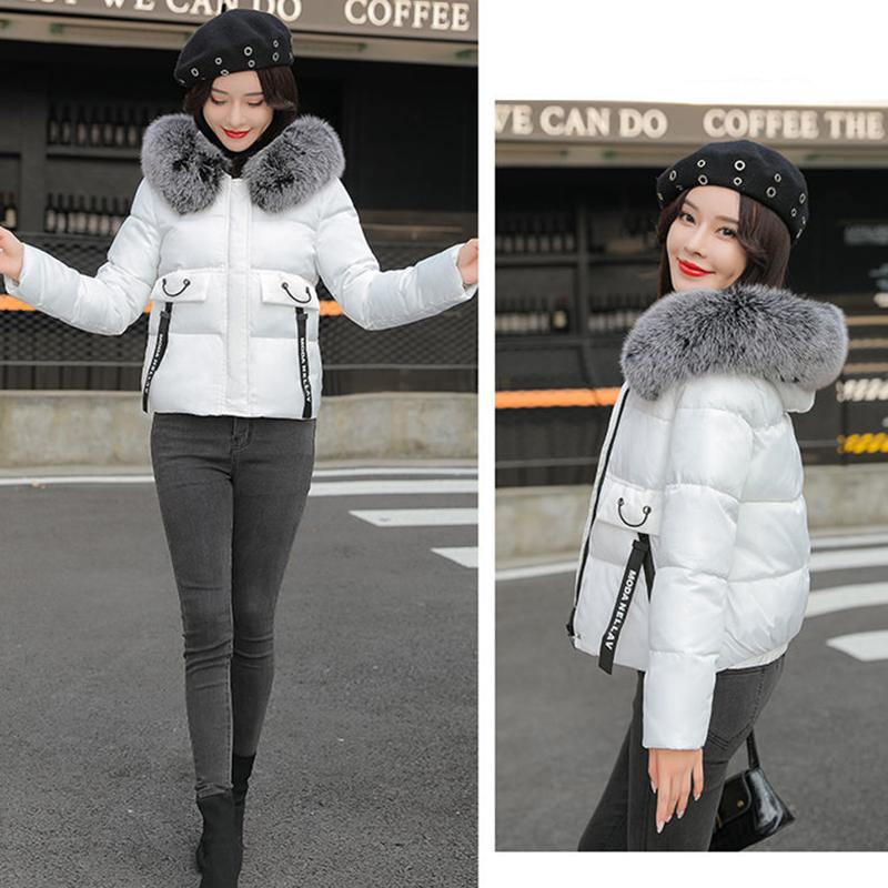 Women's Solid Color Down Jacket Mid-length Korean Loose Thick Coat Warm Cotton Coat Big Fur Collar Winter Clothes Quilted Coat