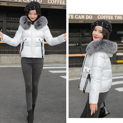 Women's Solid Color Down Jacket Mid-length Korean Loose Thick Coat Warm Cotton Coat Big Fur Collar Winter Clothes Quilted Coat
