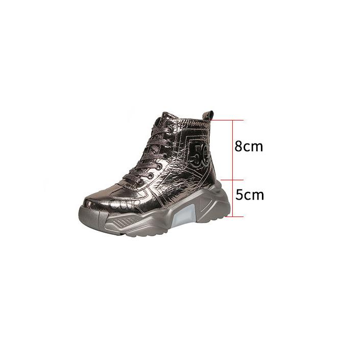 Women's Winter Patent-leather Shoes Large Size Solid Soled High Top Sports Shoes Suede Warm Cotton Martin Boots