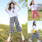 Girls Summer Suits Big Children's Pullover Round Neck Short-sleeved Tops Plaid Pattern Loose Cropped Pants Casual Breathable Two-piece Set