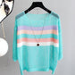 Women's Spring Summer Loose Thin Pullover Sweater Female Chic Contrast Color Striped Hollow Knitted Sunscreen Blouse Tops