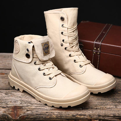 FashionCloth Men Simple Style Fashion High Military Ankle Shoes Leather Single Lace Up Rivet Boots