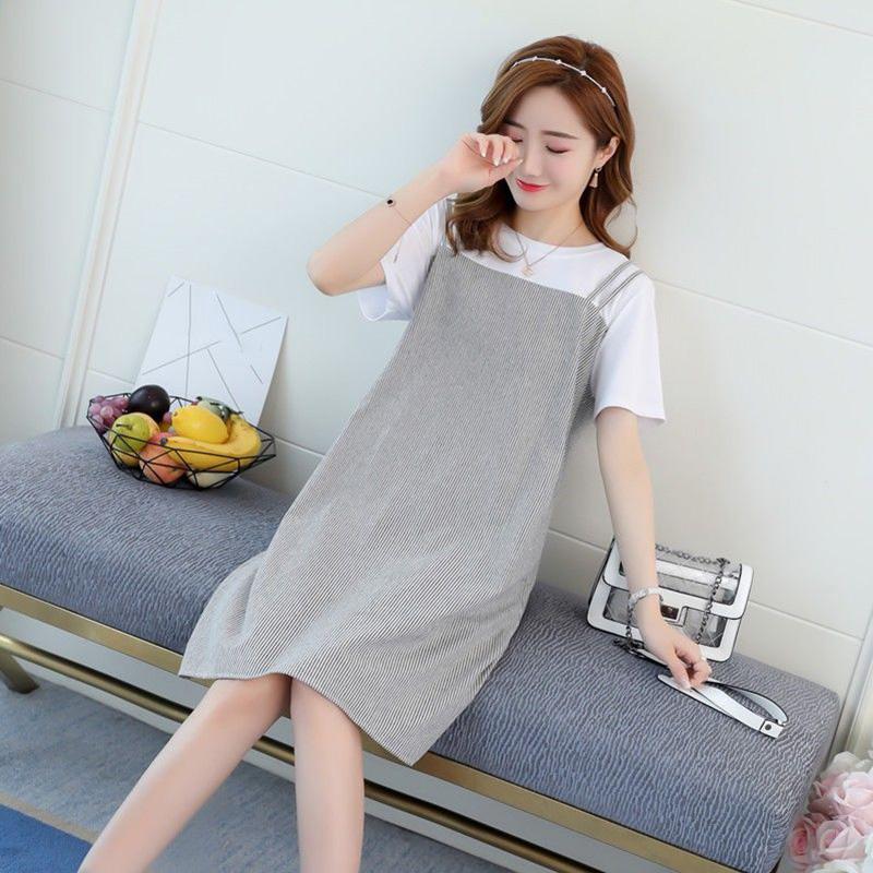 Maternity Clothes Short Sleeve Dress Mid-length Cute Loose Plus Size Round Neck Skirt