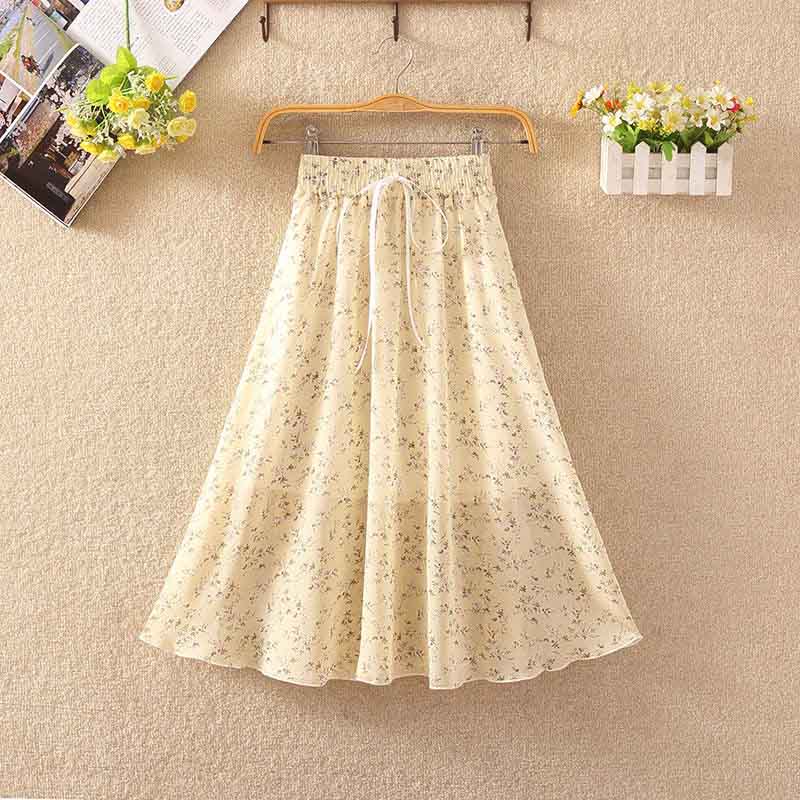 Floral Skirt Women's High Waist Mid-length Summer Fashion Casual Printed Chiffon Skirt