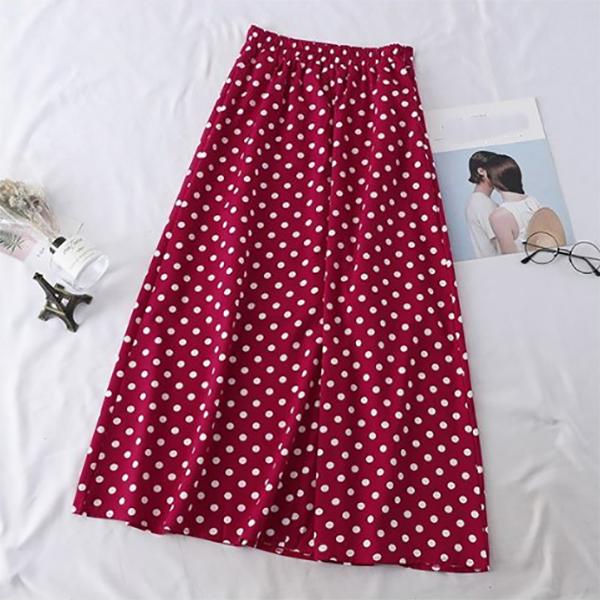 Women Sexy Tight A-line Chiffon High Waist Printed Hip Skirt Short Skirt Knee-length Wave point Zipper Elastic Waist Club Casual Home Office