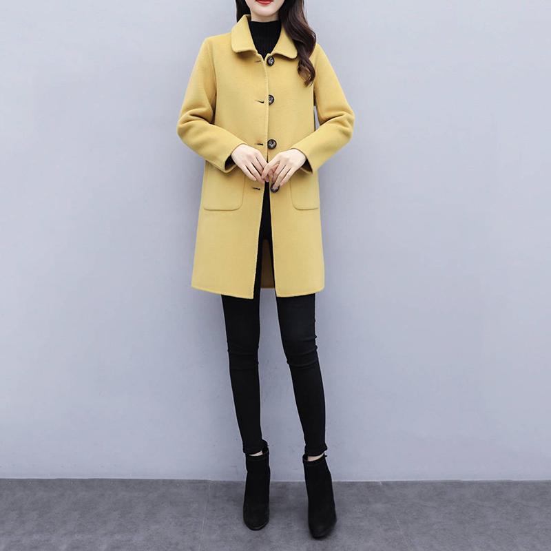 Winter Jacket Women Woolen Jacket Casual Med Long Solid Long Sleeve Winter Wool Coat Women Coats