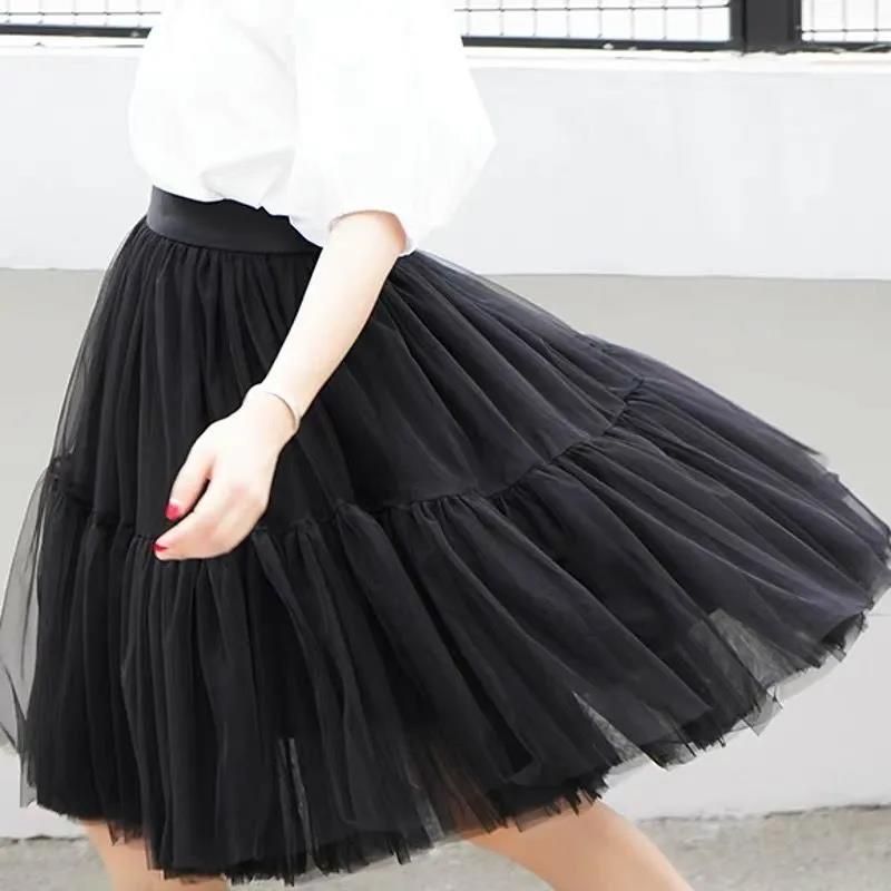 Women Veil Pettiskirt Tutu Skirt Plus Size Summer Ruffled Elastic Waist Sandy Beach Vacation Daily