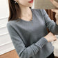 Spring and Autumn V-neck Loose Sweater Solid Color Knit Sweater Long-sleeved Bottoming Shirt Fashion Simple Female Top