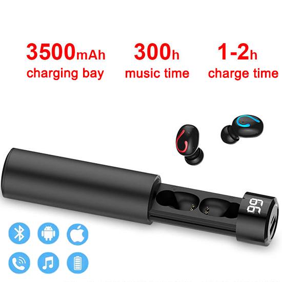 HIFI Slider Headphone Bluetooth Earphones Mini LED Display 3500mah Power Bank Sport Wireless Headset