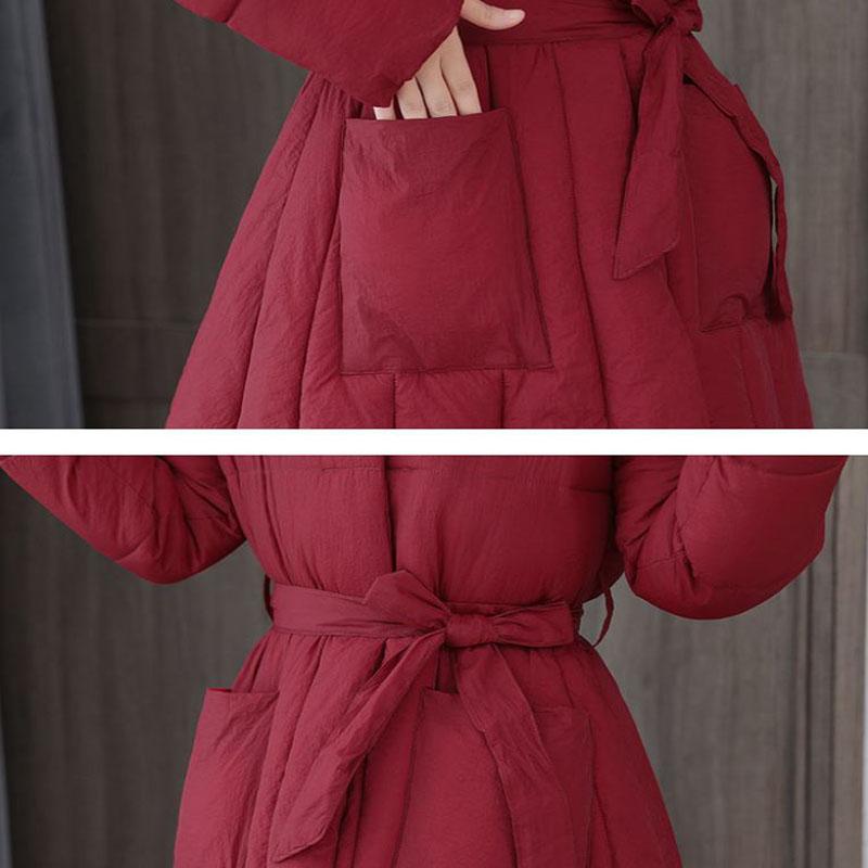 Long Down Jacket Fashion Casual Waist Belted Cotton Jacket Lengthened Thick Loose Over-the-knee Windbreaker Jacket