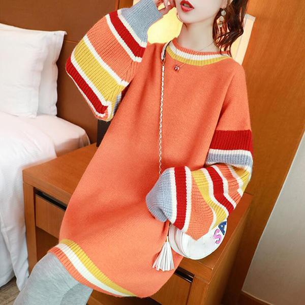 Mid-length Outer Wear Hedging Sweater Dress for Pregnant Women Loose and Versatile Splicing Color Top Fashion Casual Jacket