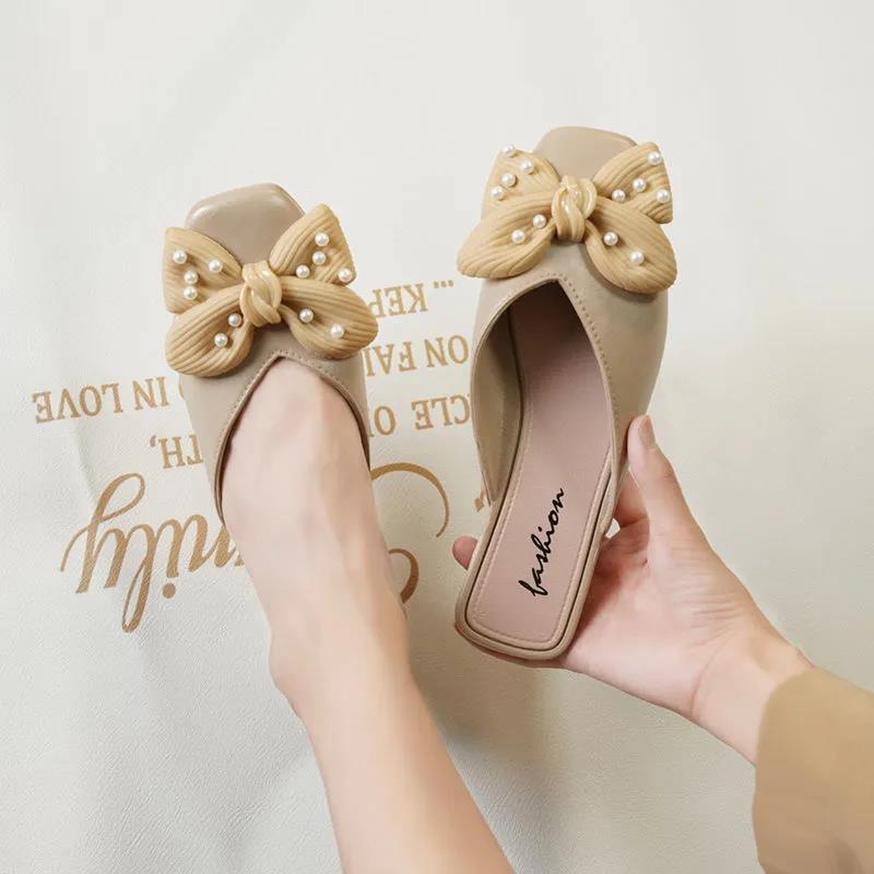 Slippers Women Summer Outer Wear Non-slip Wear-resistant Sandals and Slippers Bow Solid Color