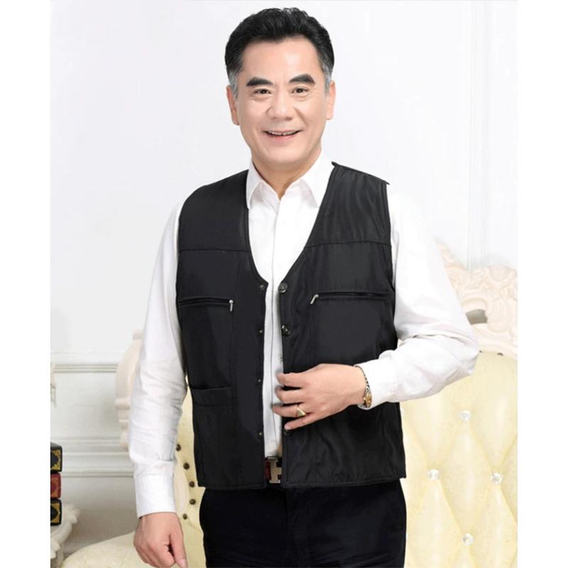Men's Autumn and Winter Warm Cotton Vest Middle-aged and Elderly Wool Liner Padded Business Casual Loose Waistcoat Top Cardigans Vest Coat