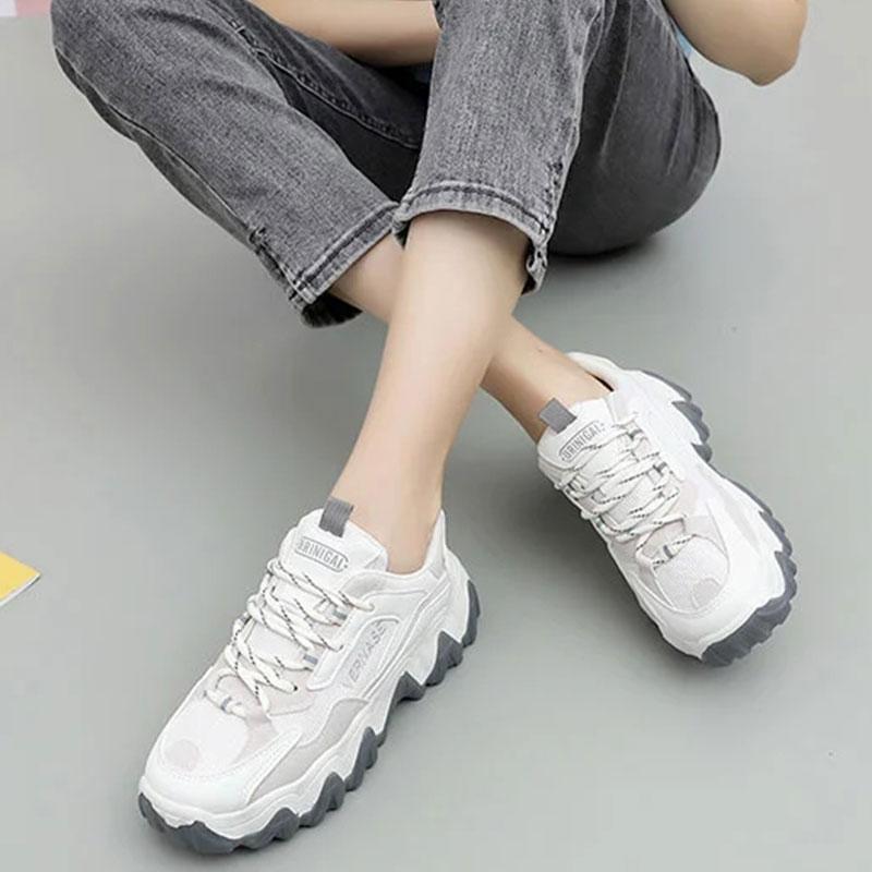 Female Student Sports Shoes Breathable Mesh Shoes Casual Shoes Small White Shoes Leather Thick Soles Large Soles Comfortable Mesh Shoes for Girls